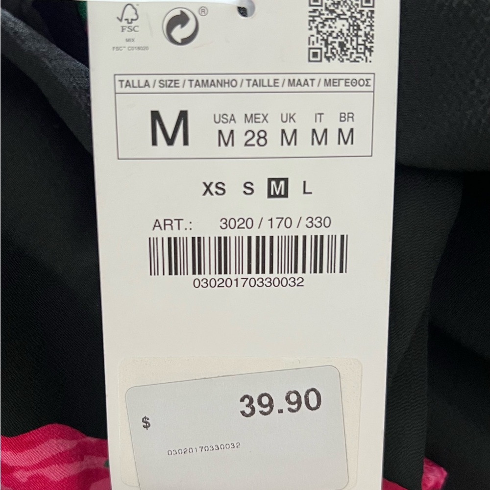 Zara basic Floral Wrap Blouse in Black with Pink Blooms - Picture 2 of 5